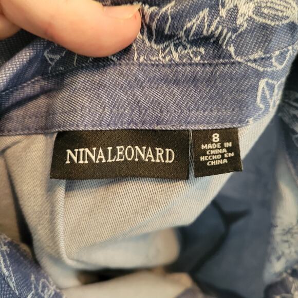 Nina Leonard Blue Floral Collared Midi Dress, 8 - Picture 4 of 5